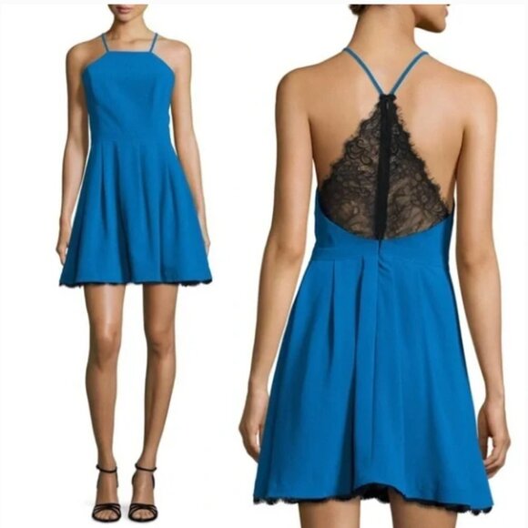 Lovers + Friends - Teal Blue Mini Dress with Lace Racerback - Medium - EUC - Picture 1 of 9